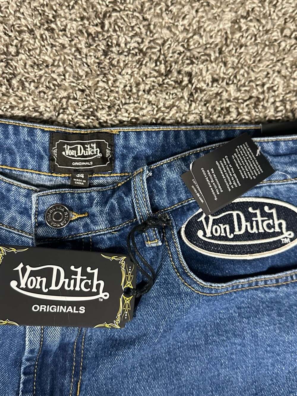 Men’s Von Dutch Originals Jeans Size 34 Blue Straight Leg